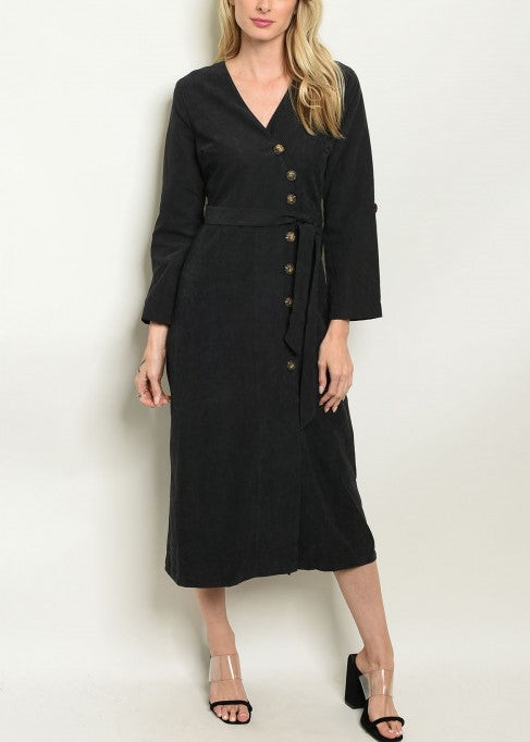 long sleeve button down midi dress