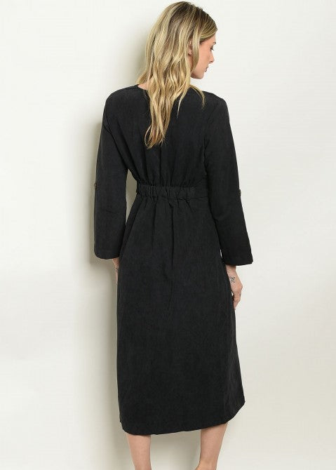 long sleeve button down midi dress