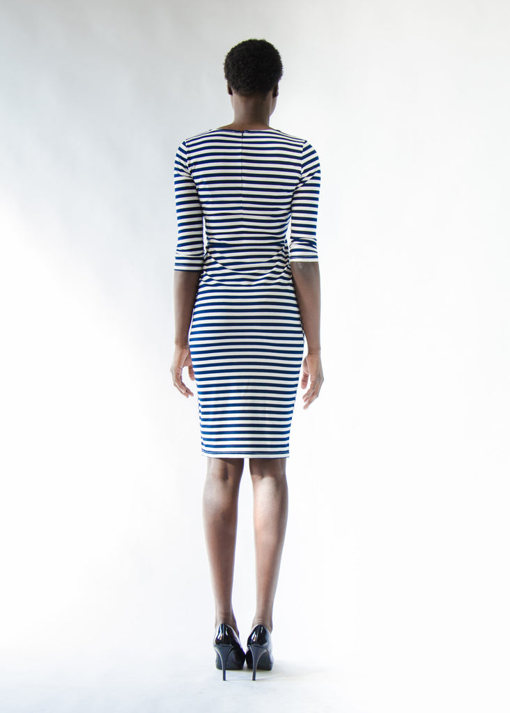 navy striped midi dress