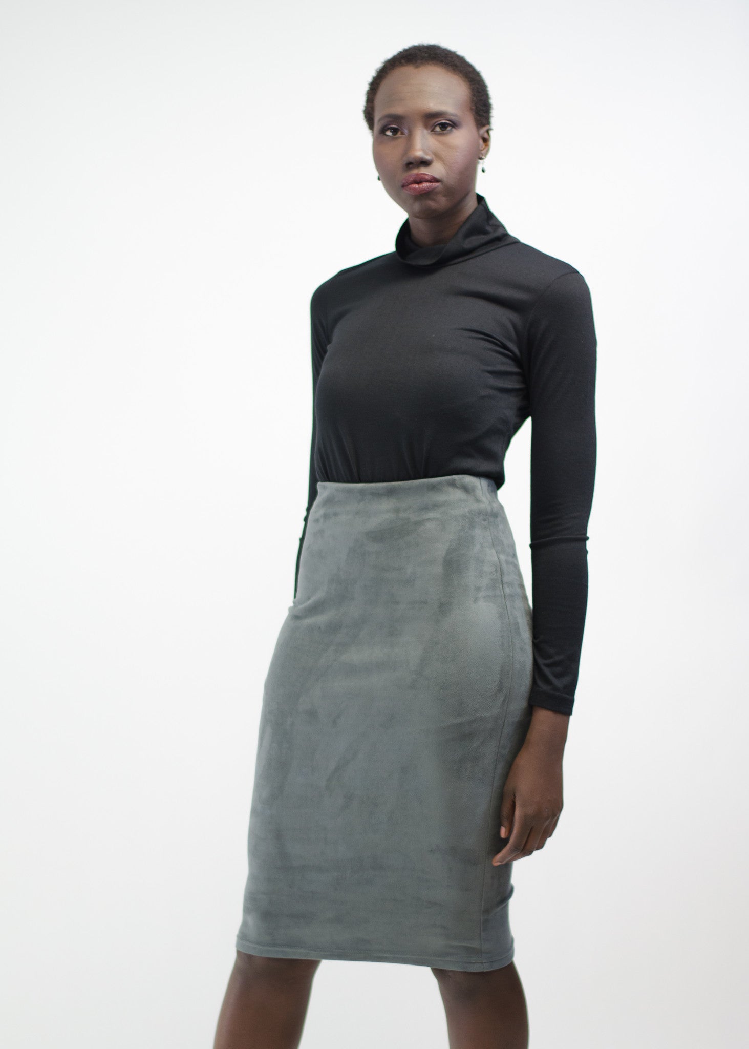 Faux Suede Stretch Midi Skirt – From Anny