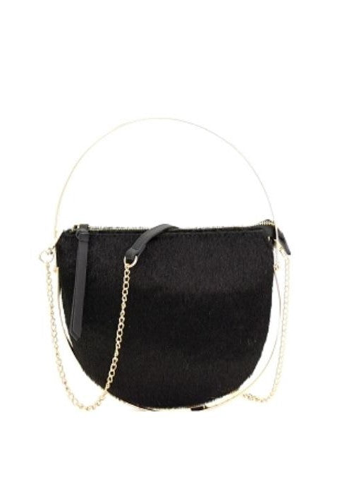 black faux fur crossbody bag