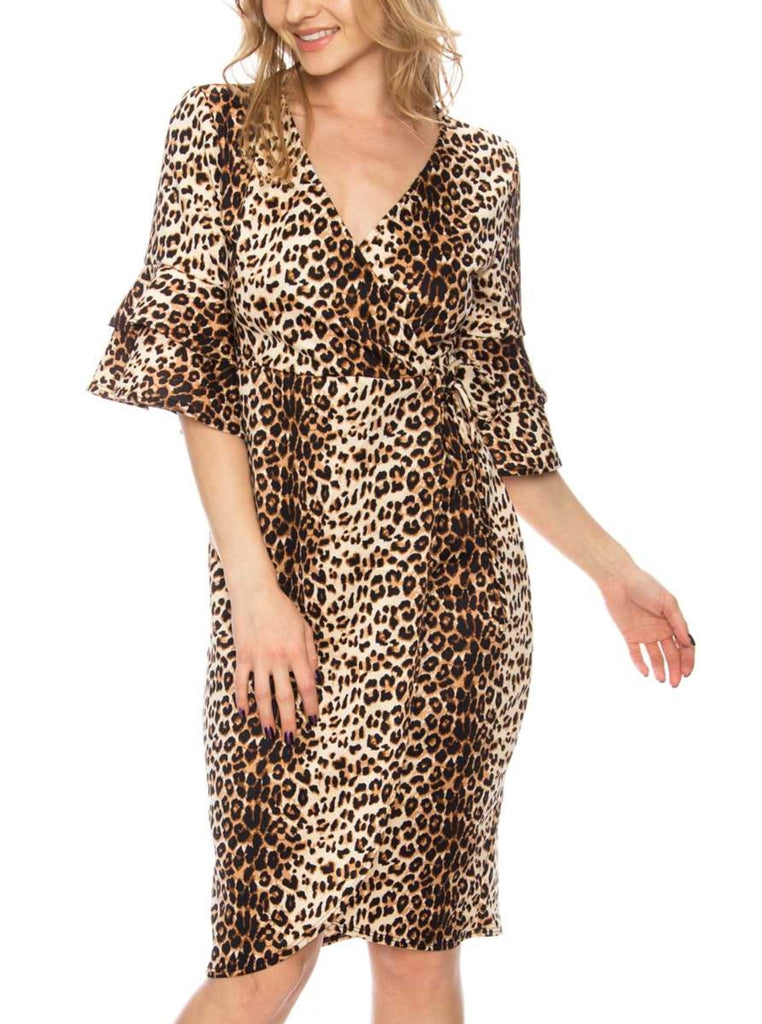 leopard print bell sleeve dress