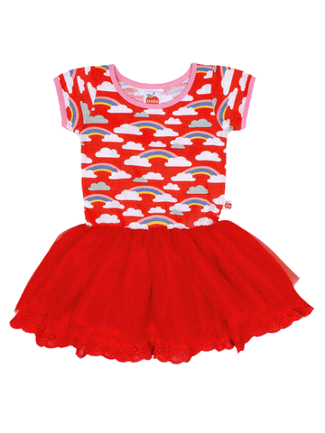 Claudia Red Rainbow Dress, Sizes in 2Y - 8Y - The Happiness Blog | Oobi Girls Kid Fashion