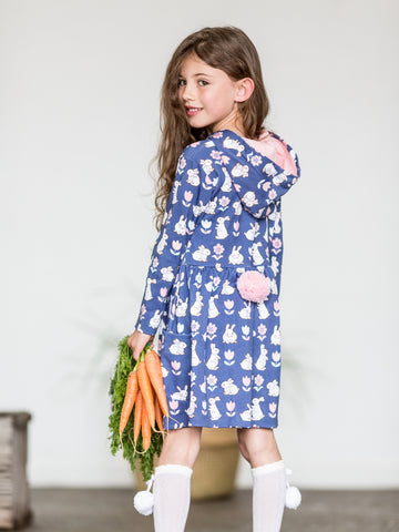 Girl in navy bunny dress