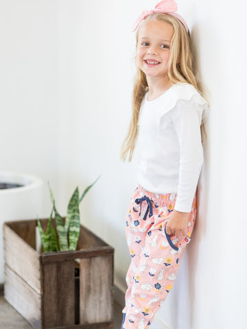 Girl in pink bunny pants