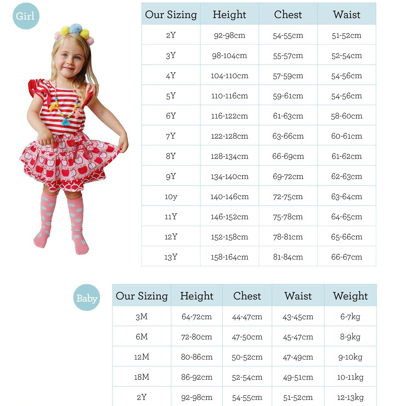 Girls Kids Clothing Size Chart