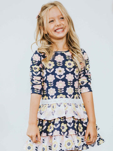 Sienna Dress Navy Scandi Flowers