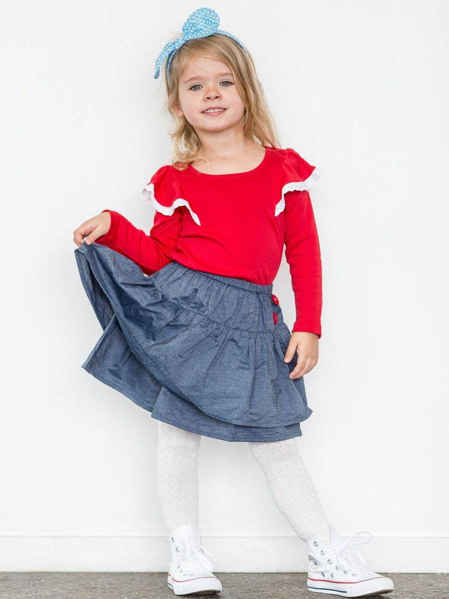 NEW! Flutter Long Sleeve Red Tee (No Button Style) By Oobi