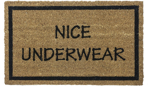 silly doormat, nice underwear, doormat, brown doormat