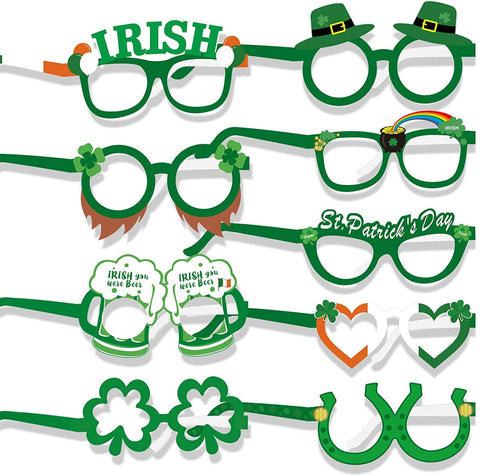 Irish, green party glasses, shamrock, hat