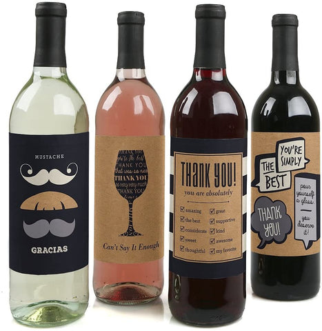 wine, wine label bottle stickers, wine bottle, stickers, mustache, wine glass, thank you