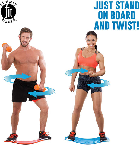 Man and woman working out, balance board, orange dumbbell, 