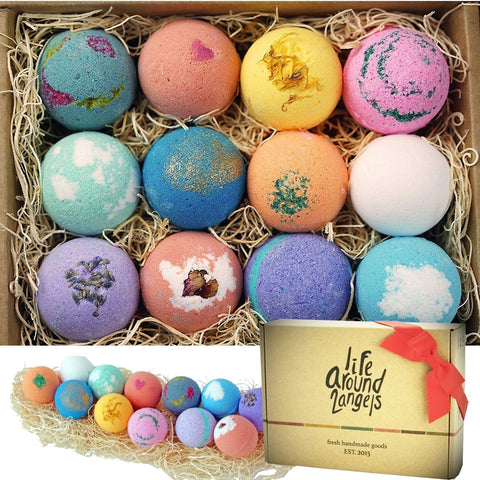 colorful bath bombs, bath bombs in a box, set of 12 bath bombs