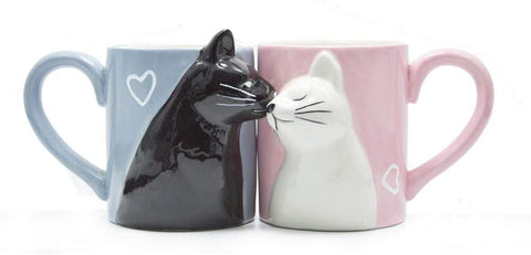 kissing cats mug, pink mug, blue mug, mugs for couples