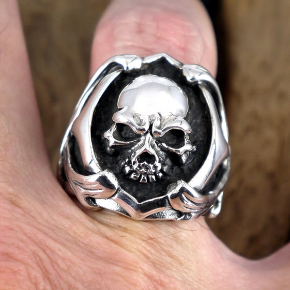 Sterling Silver Biker Skull And Bones Ring – Biker Jewelry Club ...