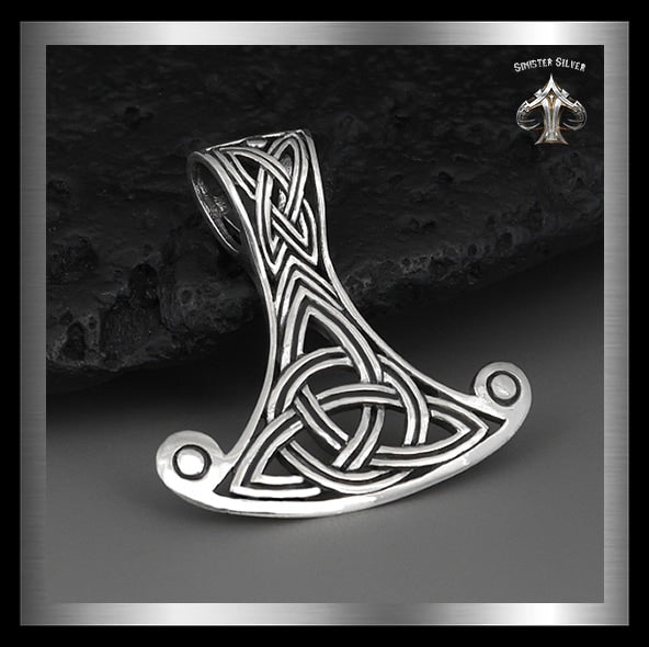 Sterling Silver Thors Hammer Viking Knotwork  Pendant 