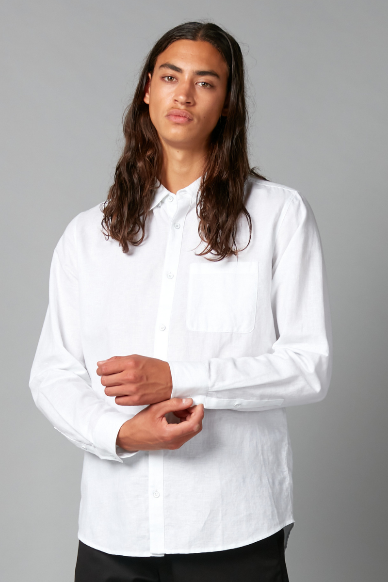 Image of White Kano Linen Long Sleeve Shirt