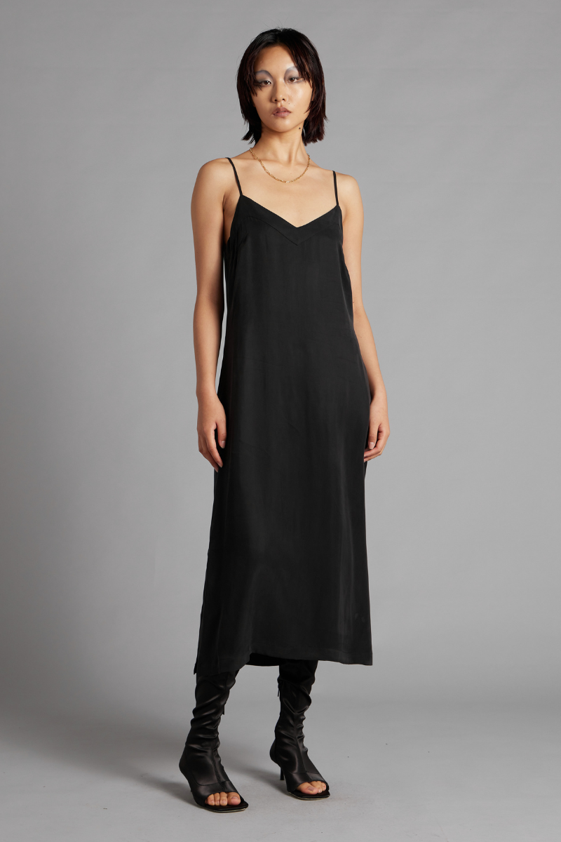 Image of Black Glider Midi Slip Dress
