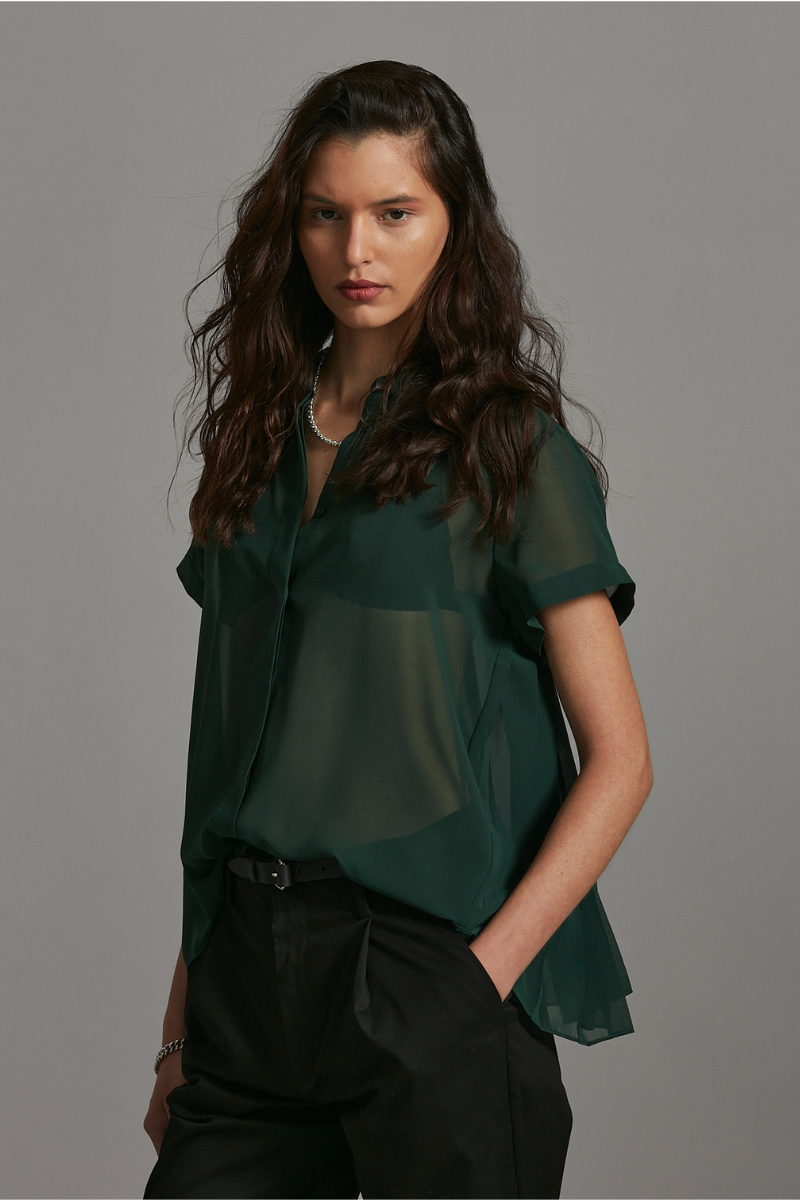 Image of Forest Green Juno Pleated Shirt