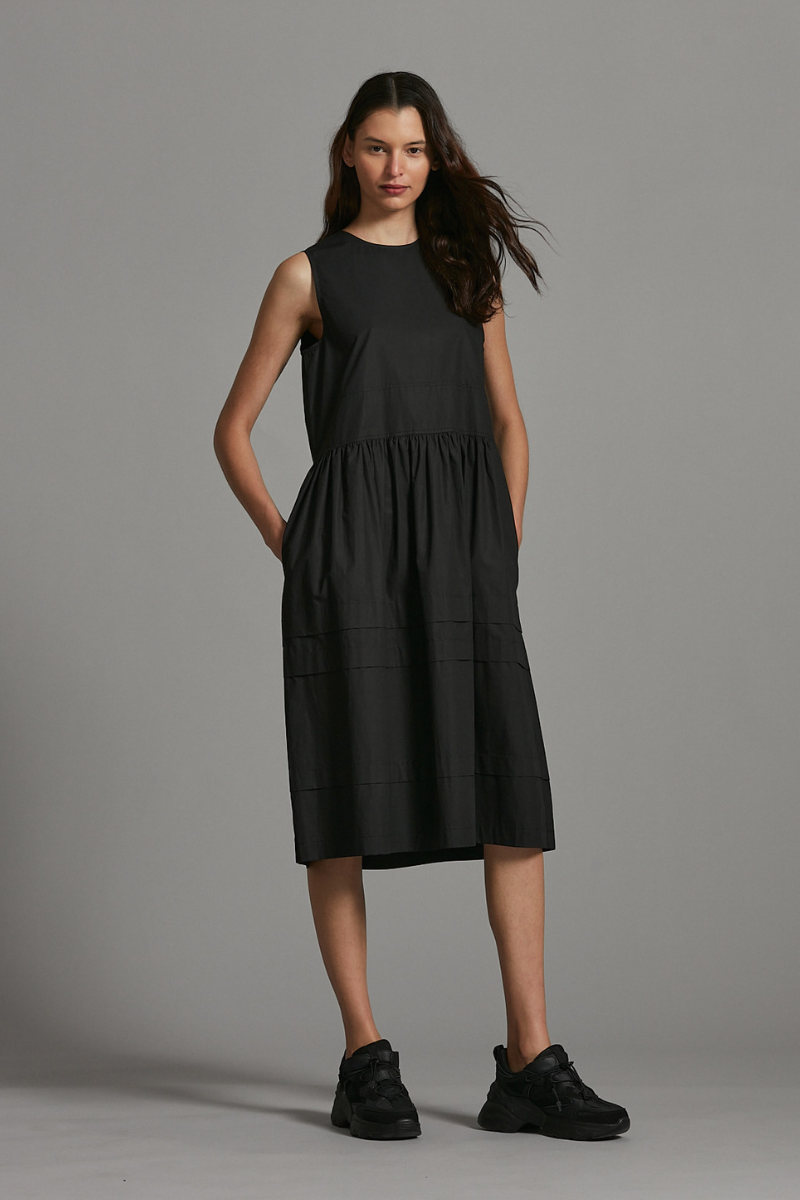 Image of Black Mia Paper Touch Cotton Midi Dress