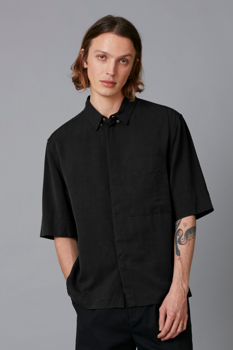 Image of Black Mukai Relaxed Tencel Linen Shirt