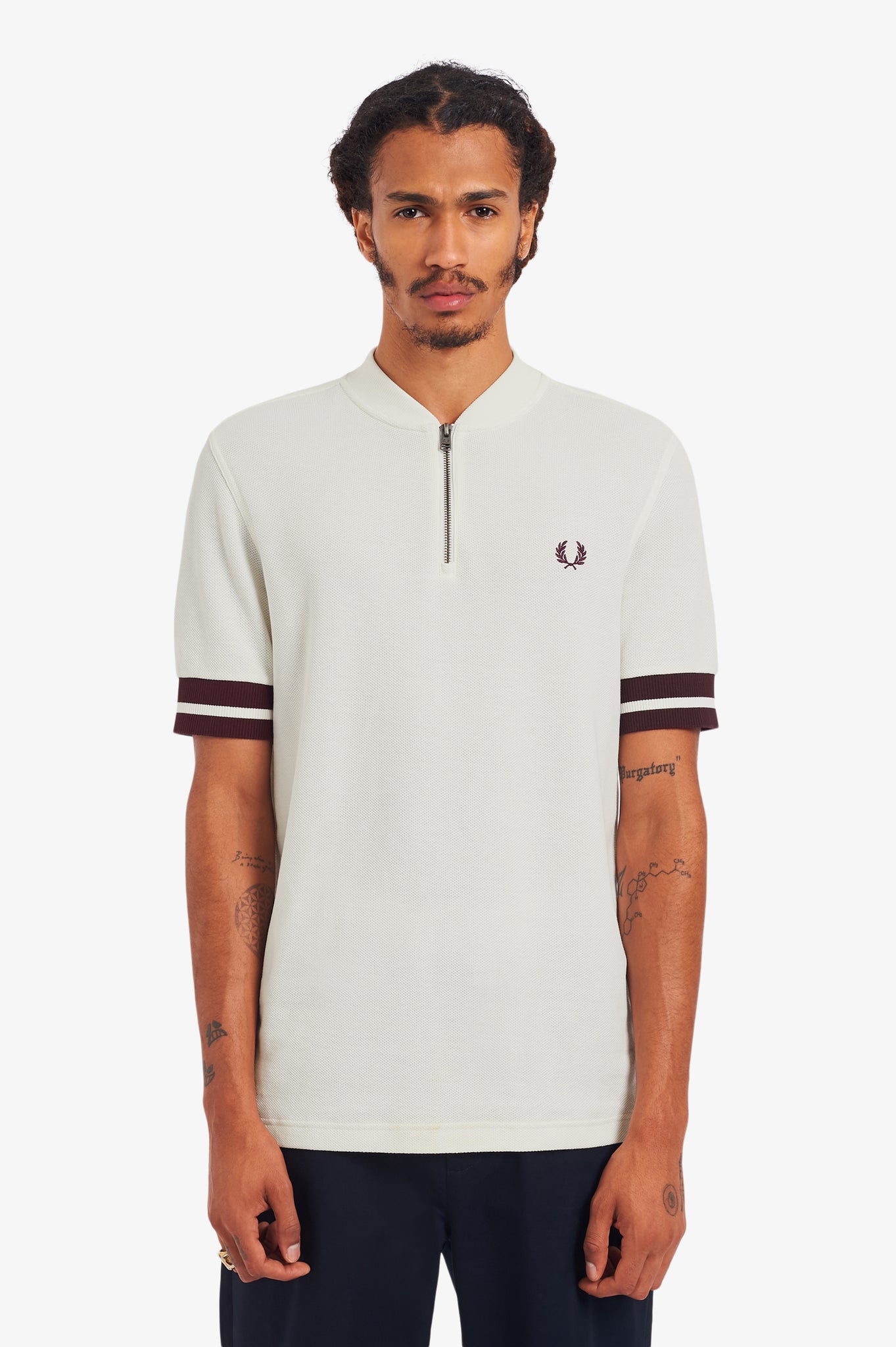 fred perry tipped cuff zip polo shirt