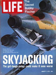 (magazine cover) Life magazine showing the 727's ventral stairs partially open as the hijacking craze took over American skies