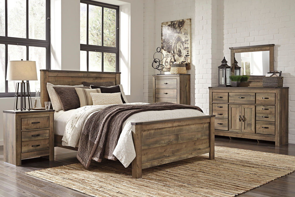 Trinell Brown King Bed w/ Dresser Mirror & Nightstand