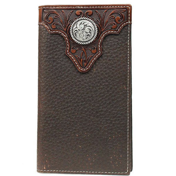 Men's Ariat Dark Leather Rodeo Wallet / Checkbook Cover with Silver Co ...