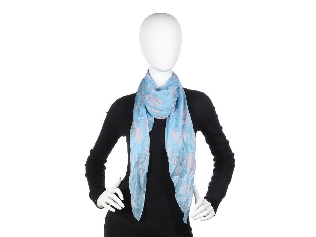 alexander mcqueen blue skull scarf