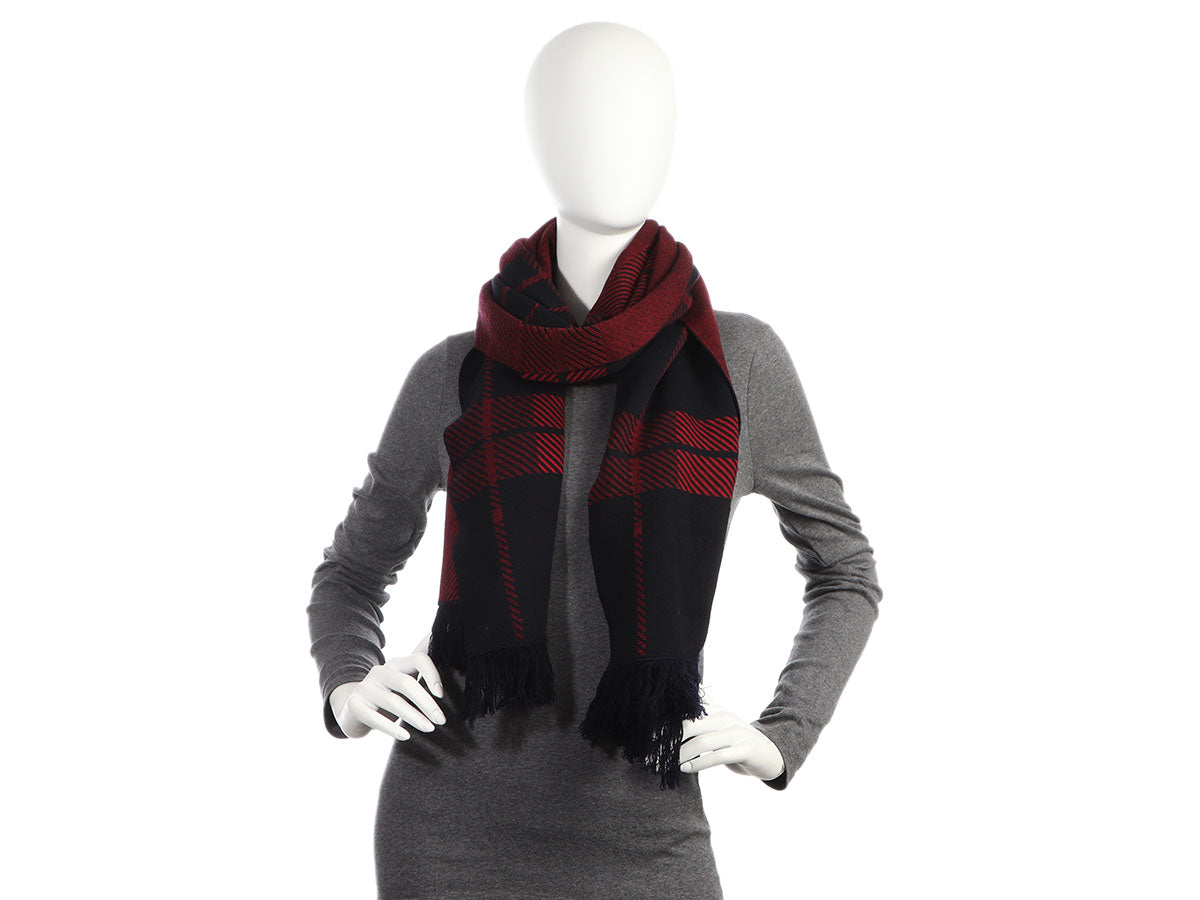 Alexander McQueen Red and Black Plaid Wool Scarf