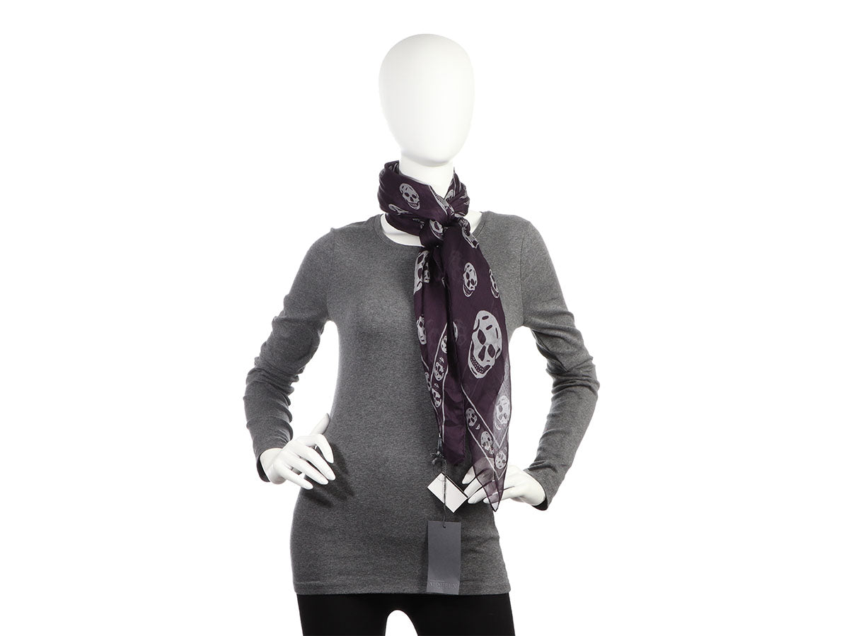 Alexander McQueen Purple Silk Chiffon Skull Scarf