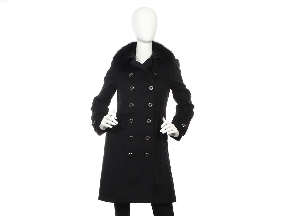 Burberry Black Coatbridge Fox Collar Wool Cashmere Coat - Ann's Fabulous  Closeouts