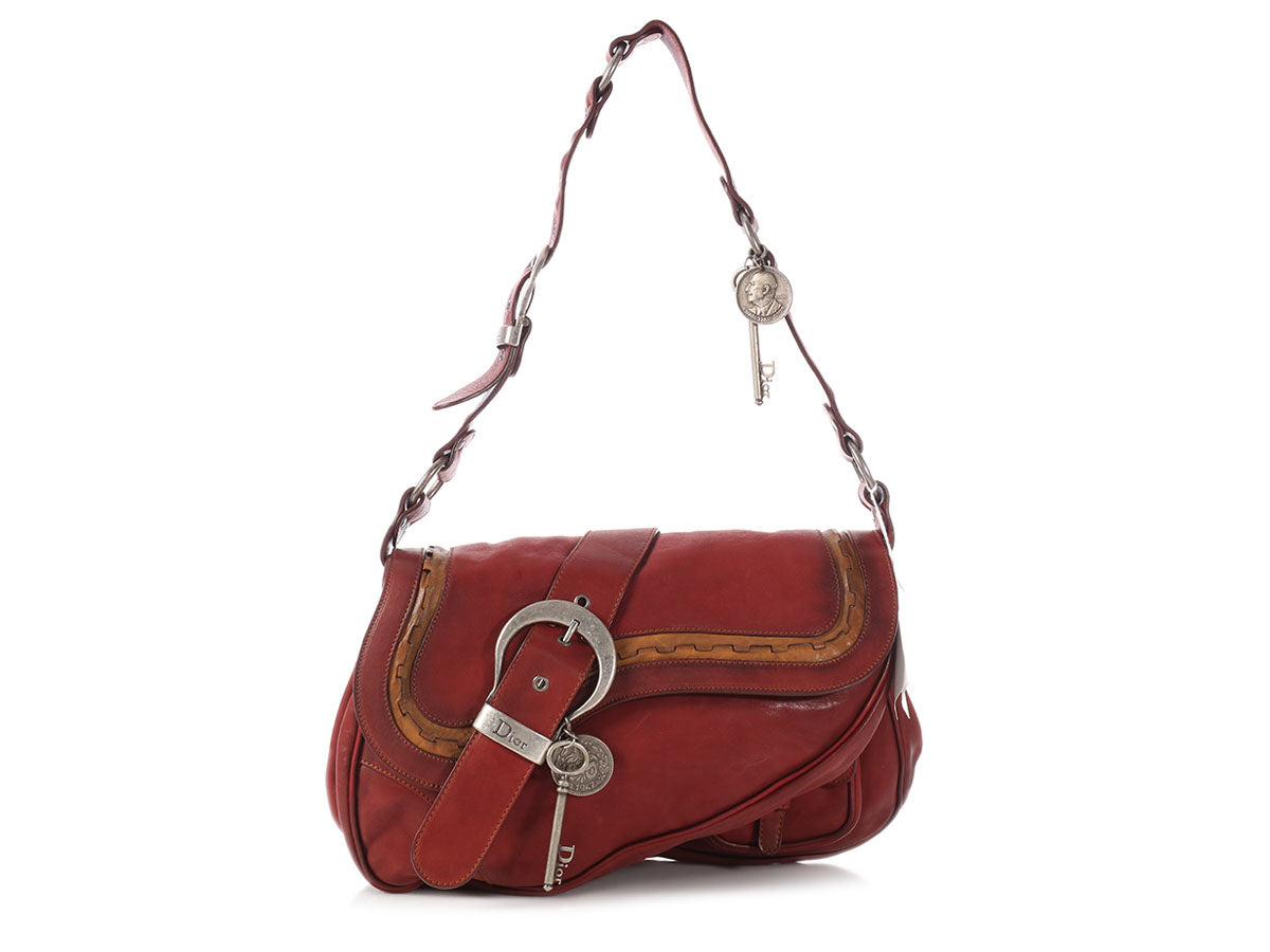 Dior Large Bordeaux Gaucho Double Saddle Bag - Ann&#39;s Fabulous Closeouts