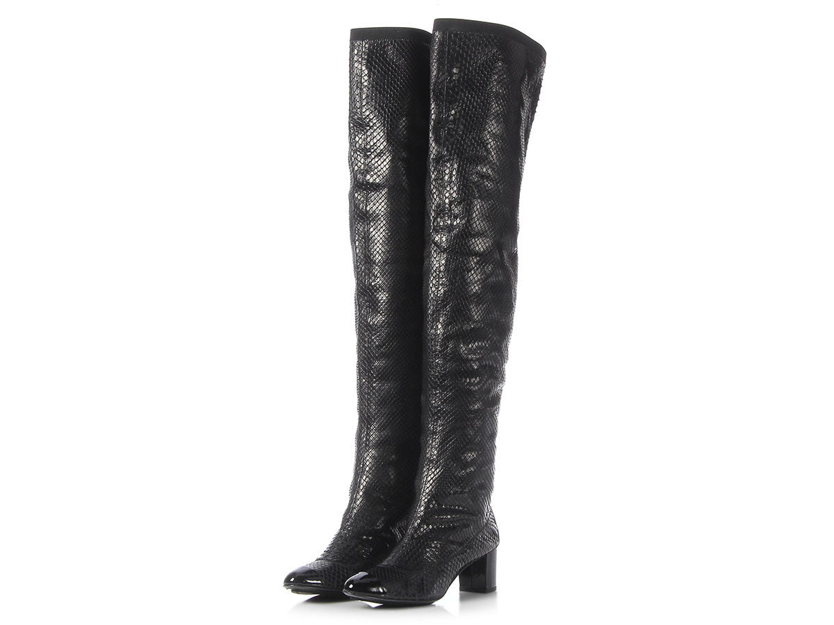 black patent snakeskin boots