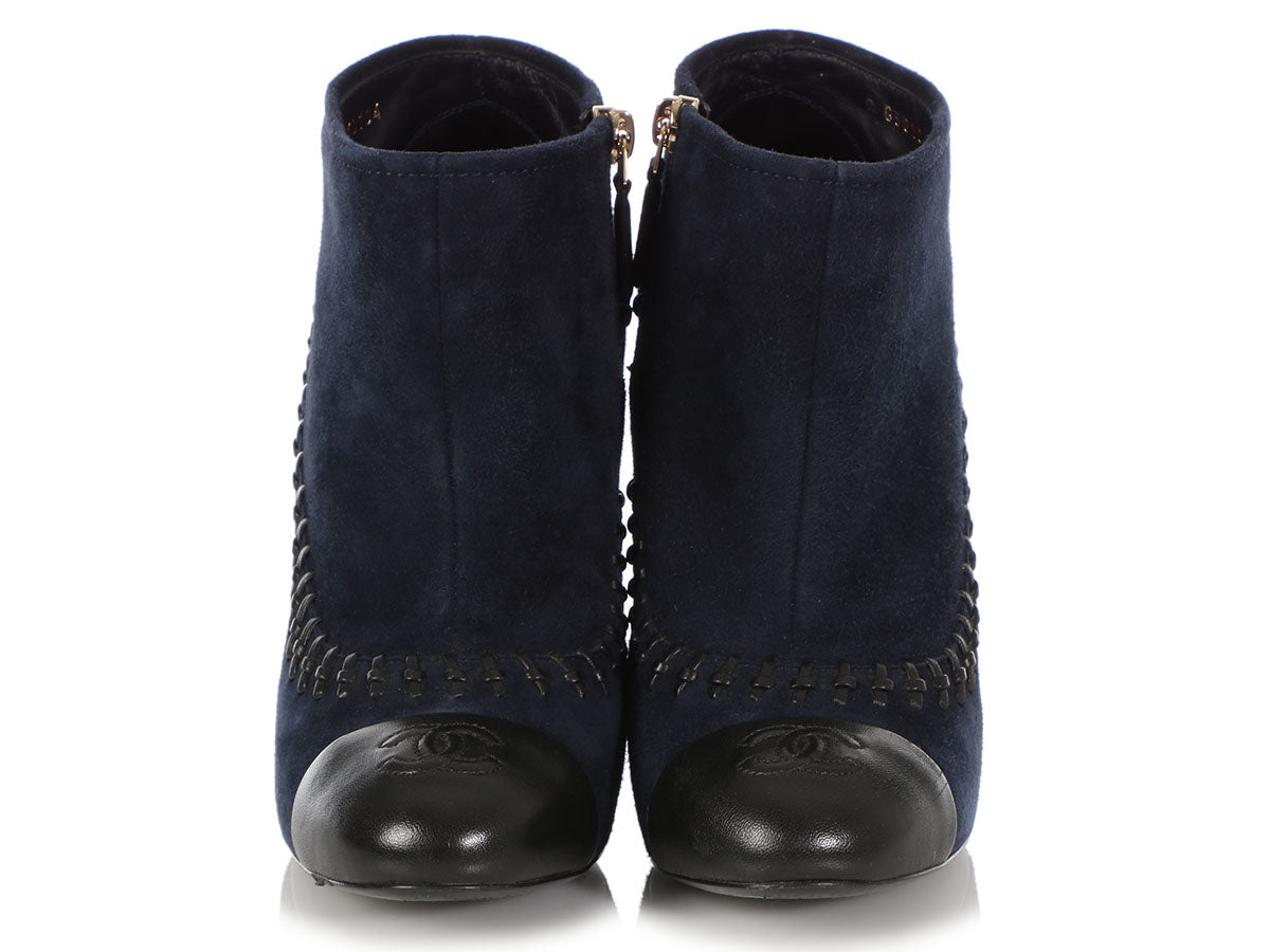 Chanel Navy Suede Ankle Boots - Ann's 
