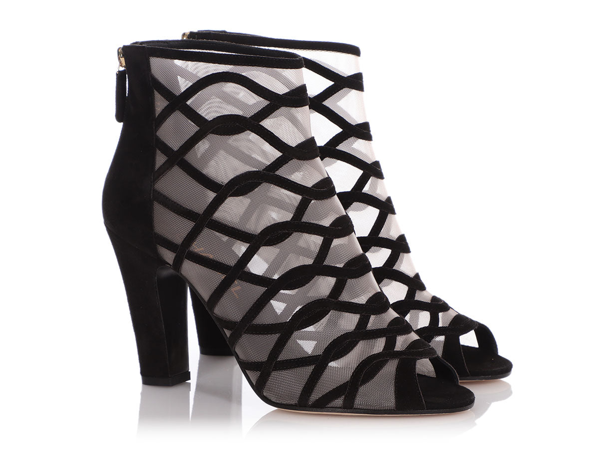 Chanel Black Suede and Mesh Ankle Boots - Ann's Fabulous Closeouts