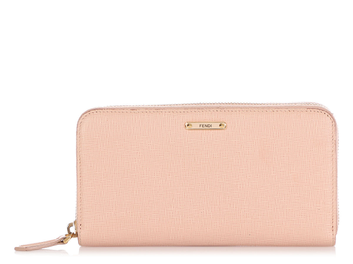 Fendi Pale Pink Vitello Elite Zip-Around Wallet - Ann's Fabulous