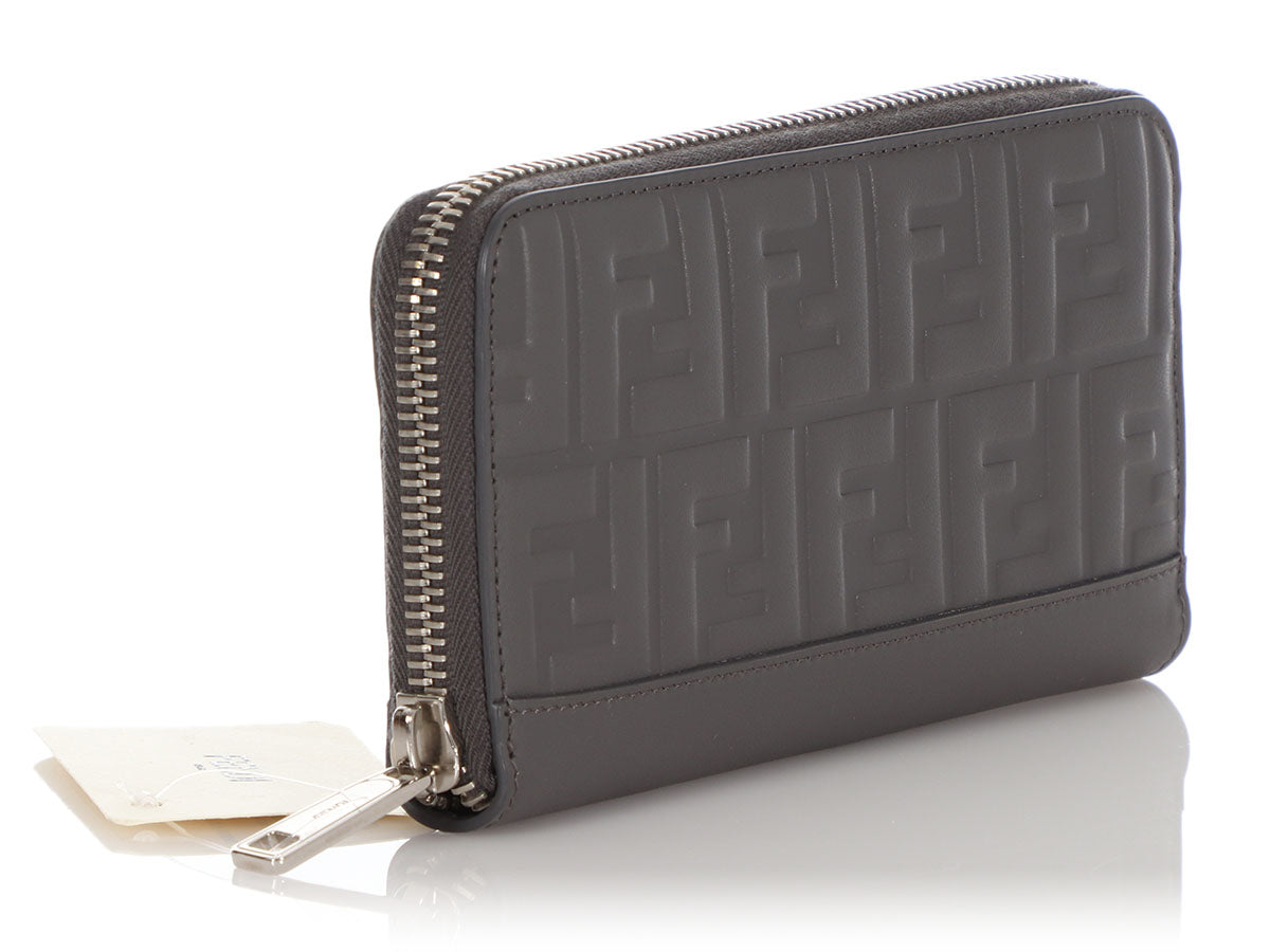 Fendi Dark Gray Zucca Grace Zip Around Wallet - Ann's Fabulous