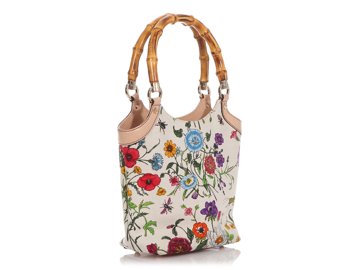 Gucci Floral Flora Canvas Bamboo Handle Bag - Ann's Fabulous Closeouts