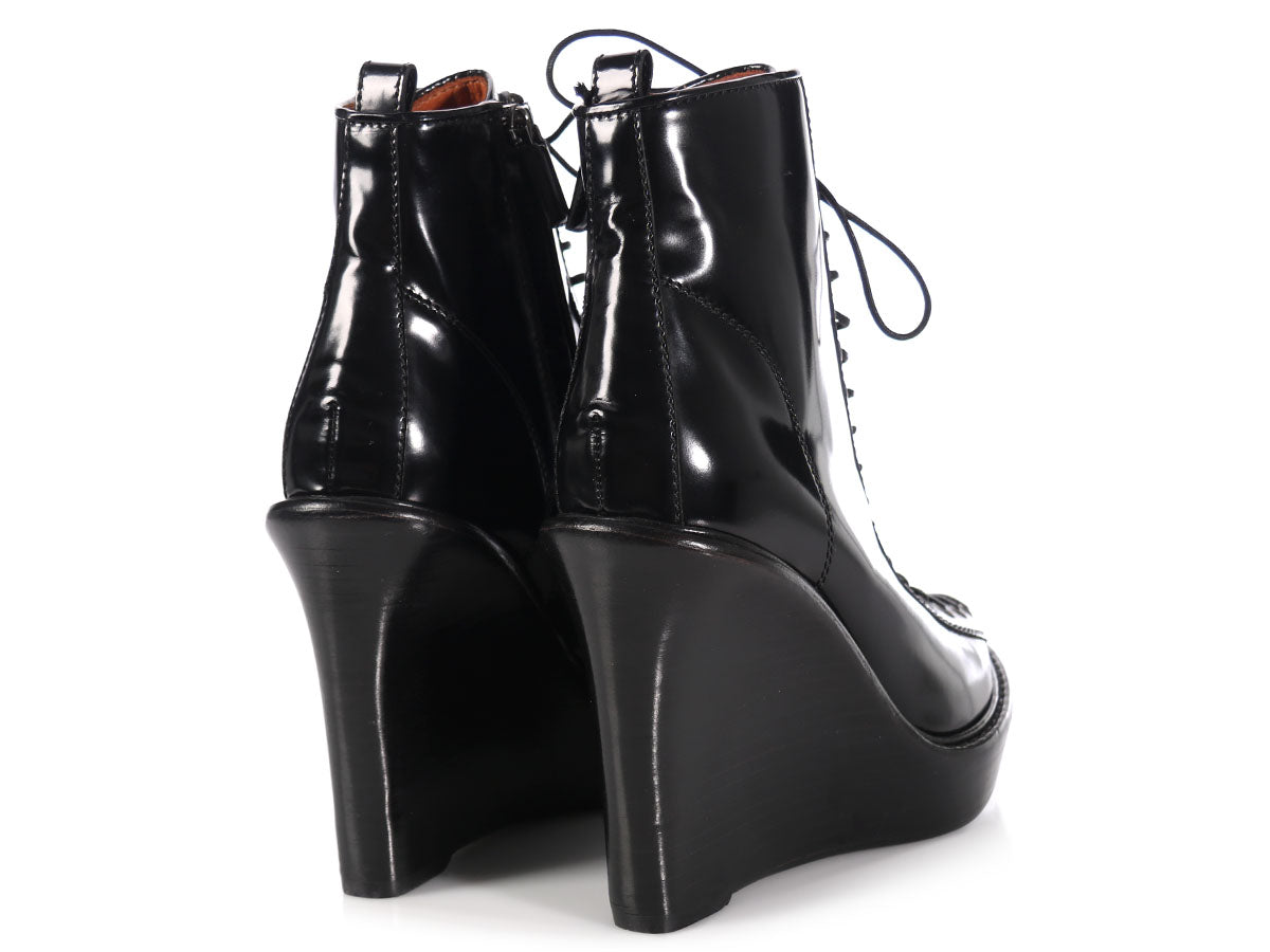 patent lace up ankle boots