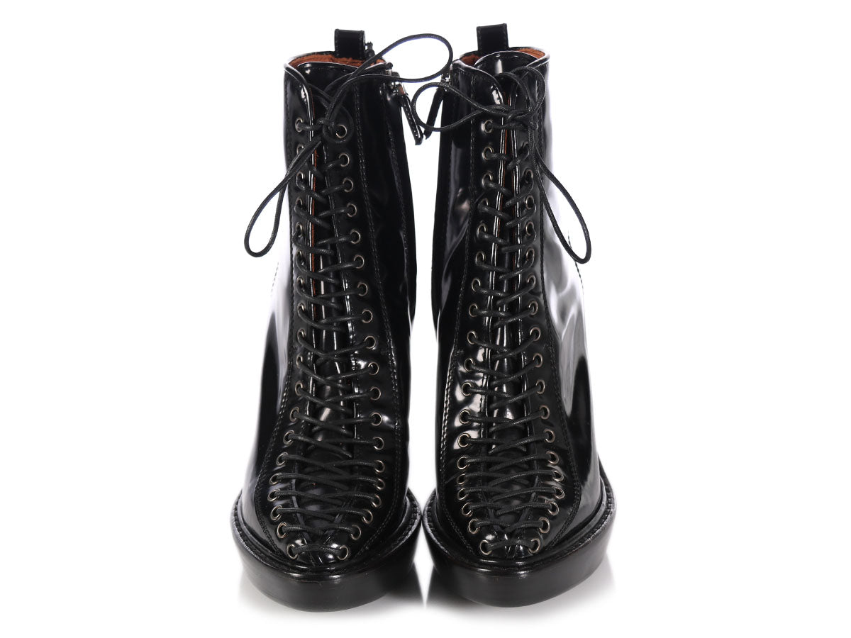 lace up black patent boots