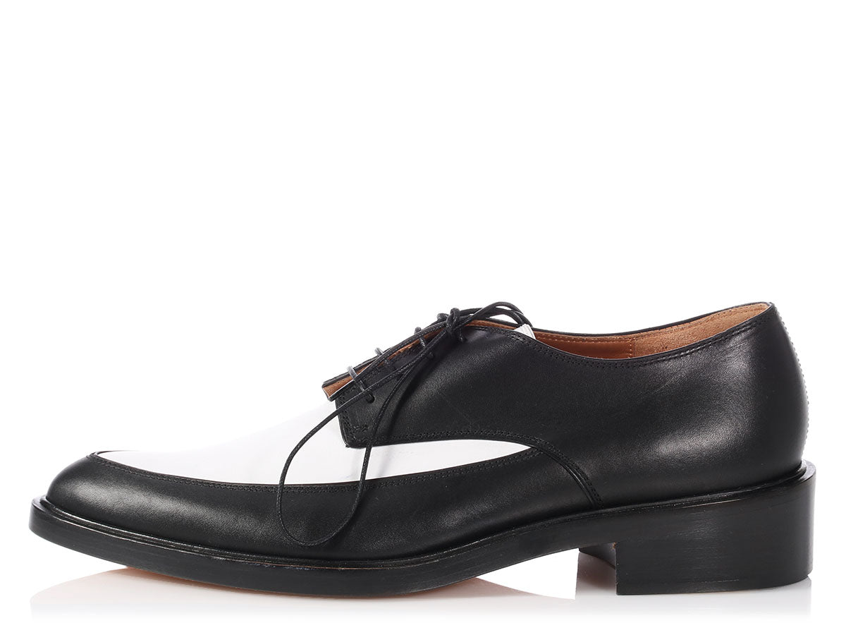 black and white derby shoes