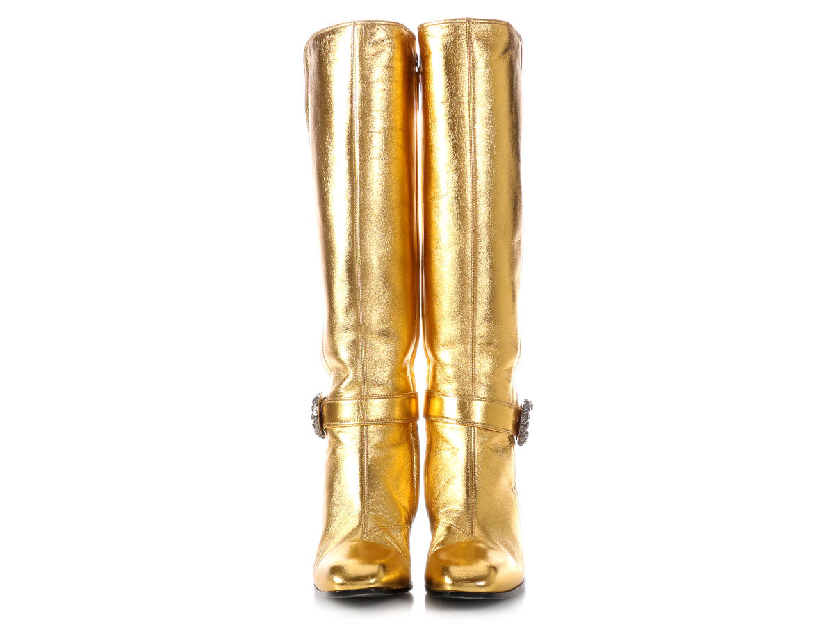 gold boots knee high