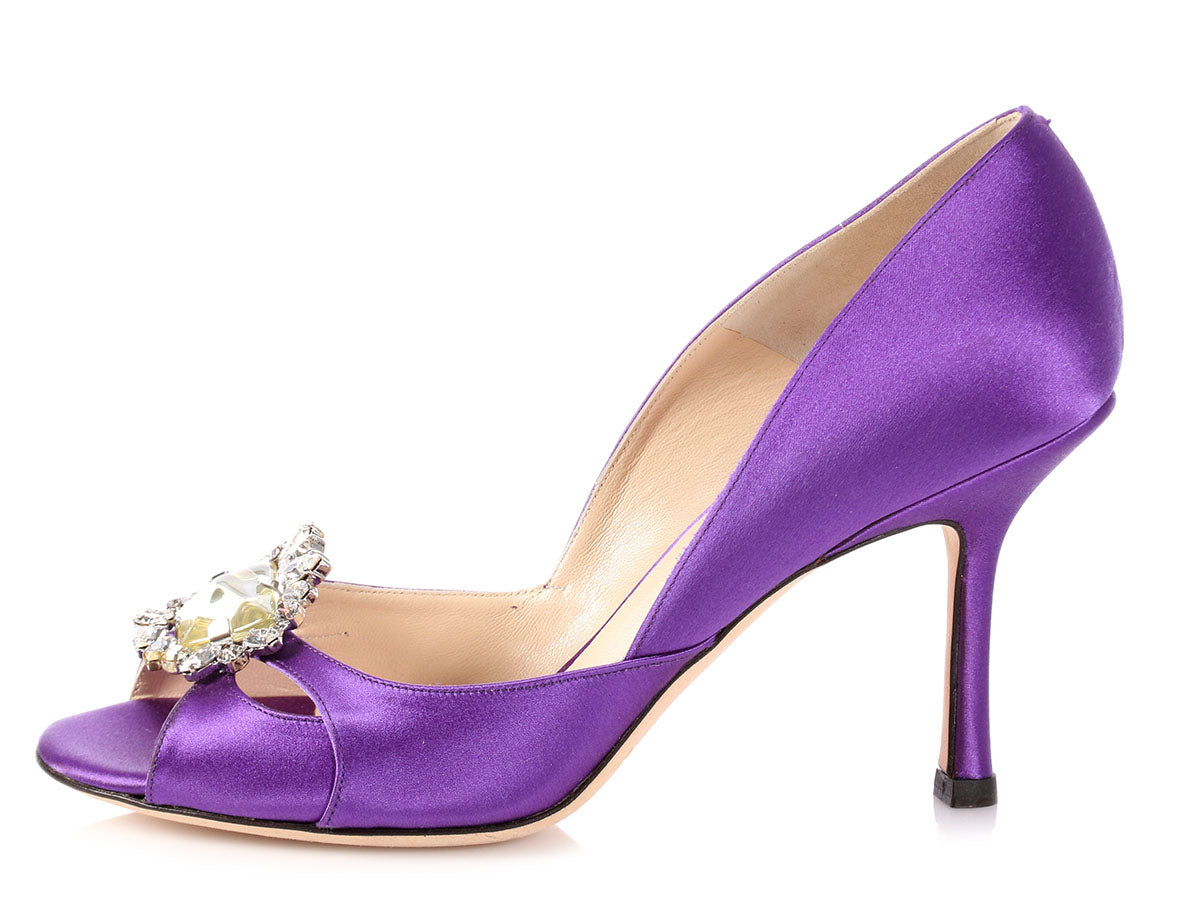 purple open toe shoes