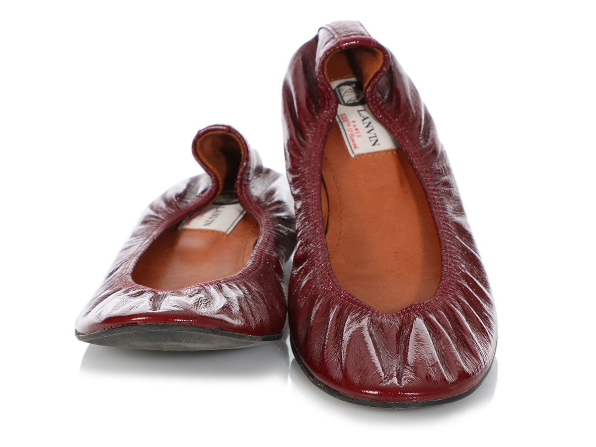 Lanvin Burgundy Patent Ballerina Flats -