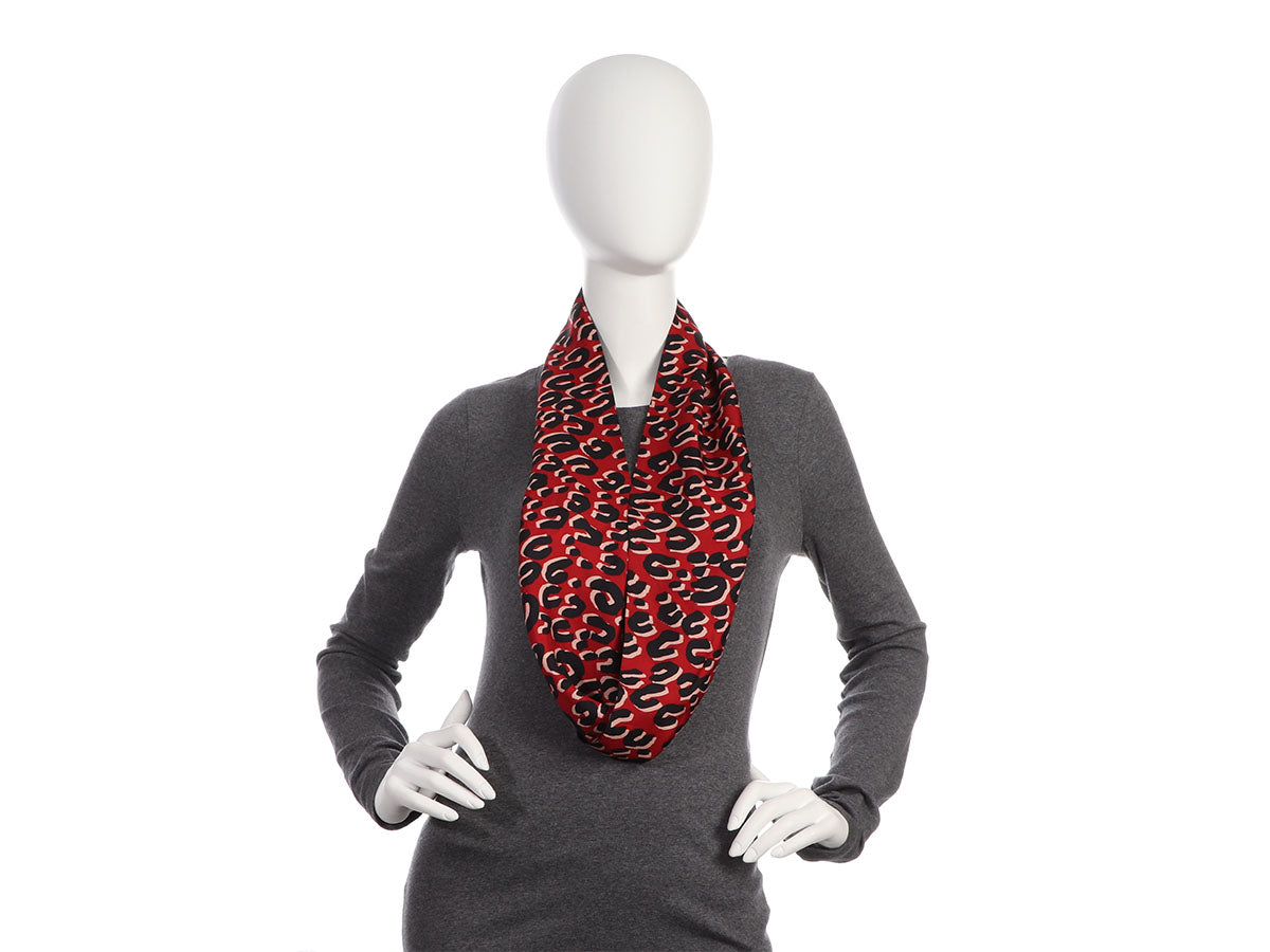 Louis Vuitton Navy Blue/Red Leopard Silk Snood Infinity Scarf