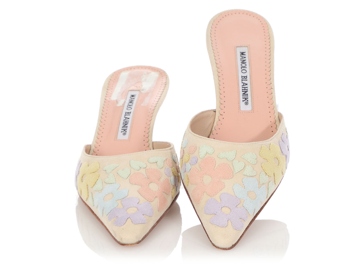 Manolo Blahnik Pastel Suede Jardin Slides