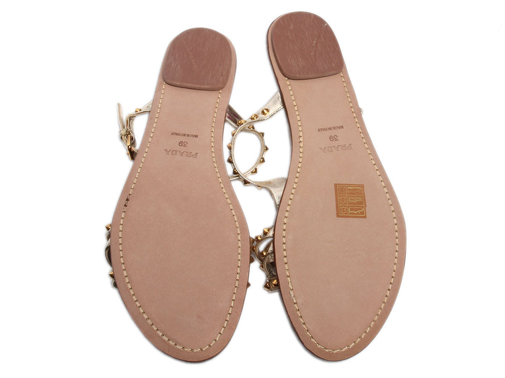 Prada Gold Studded Flat Sandals