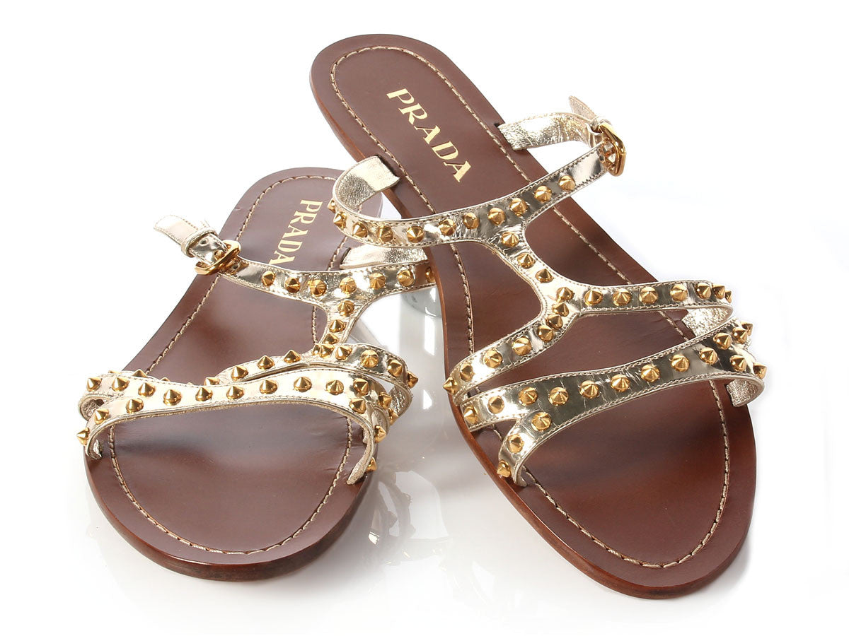 gold studded sandals flat